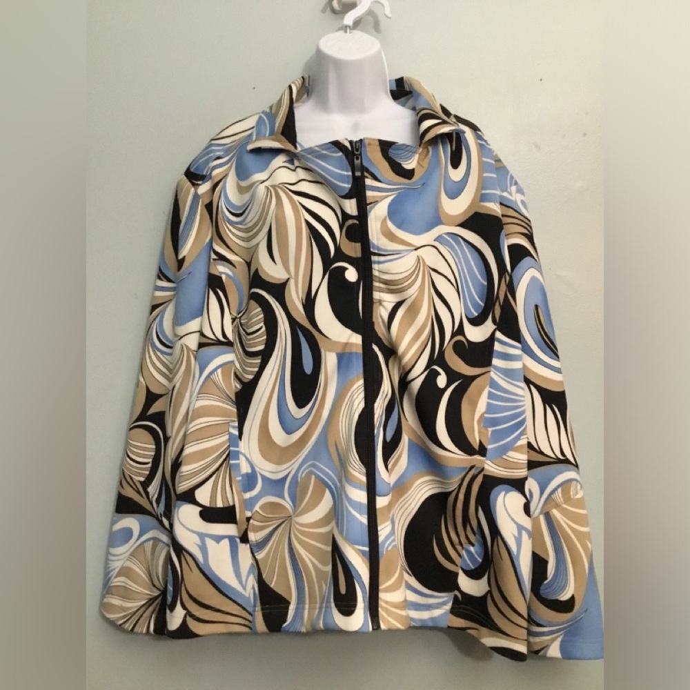 Draper's & Damon's Blue, Black & Cream Print Top - 3X